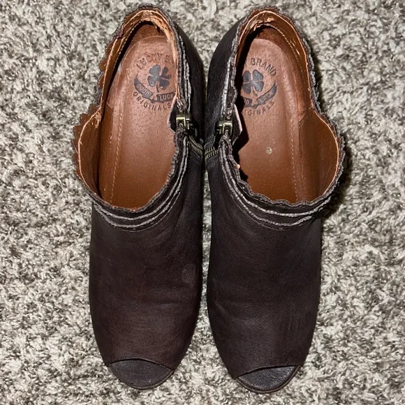 Lucky Brand Dark Brown Peep-Toe Wedge Booties - Picture 7 of 11